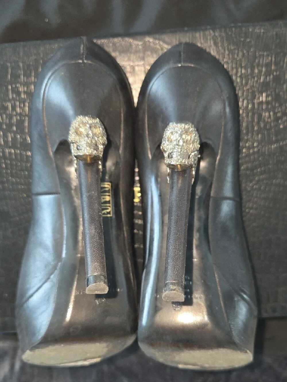 Authentic Philipp Plein Black Leather Platform Stiletto Pumps SWAROSKI Skull